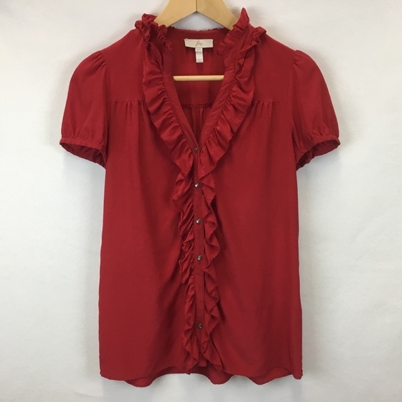 Joie Silk Sheer Ruffle Button Down Blouse. - Picture 1 of 7